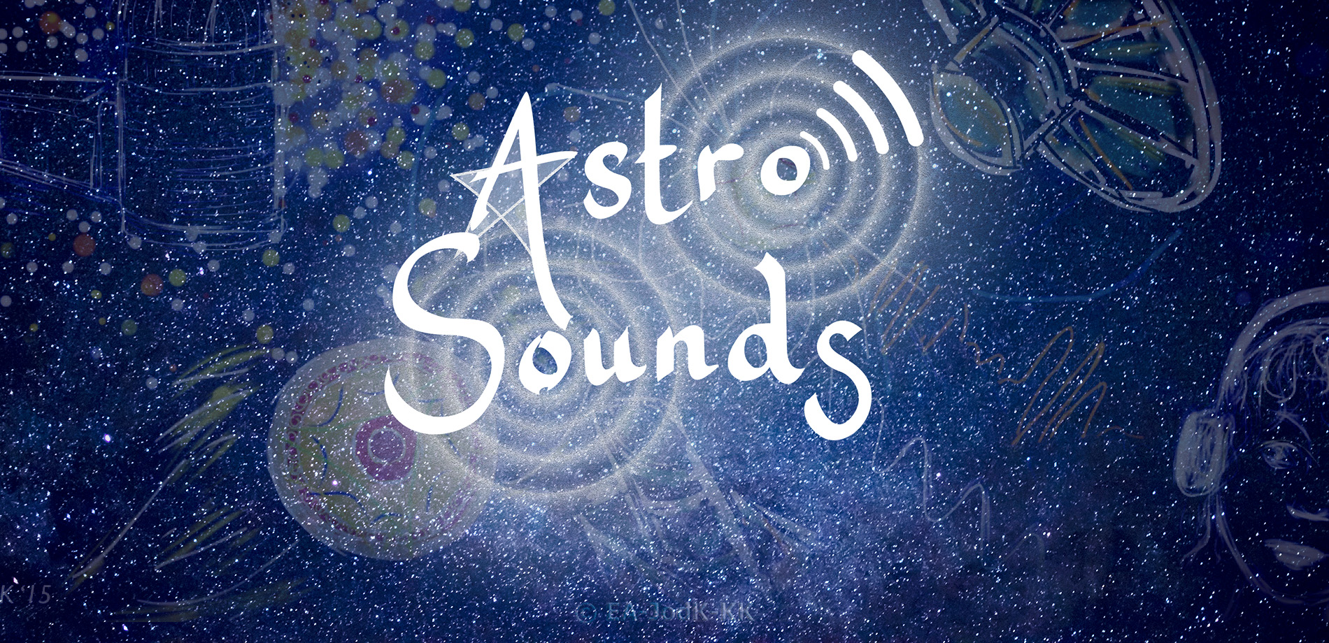 AstroSounds-logo op gekleurde sterrenhemel